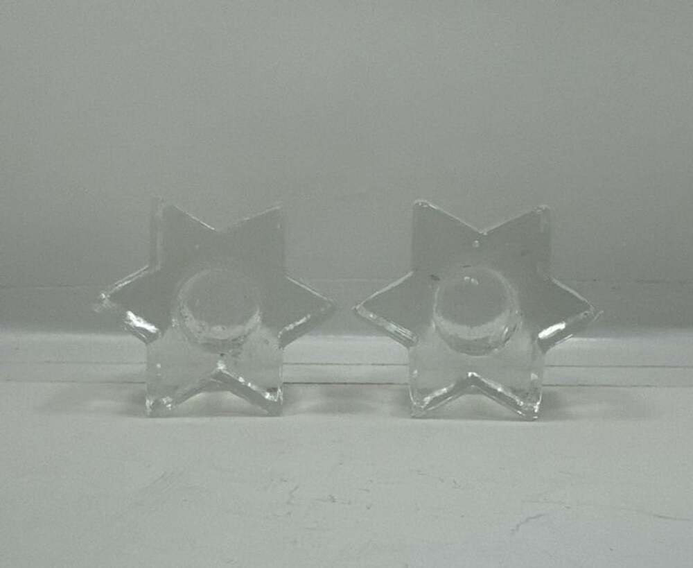 Vintage Clear Glass Star Shaped Candle Holders Set Of 2